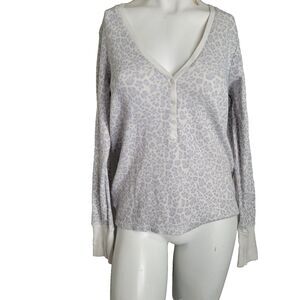 Victoria's Secret Medium waffle knit thermal pajama top animal print button